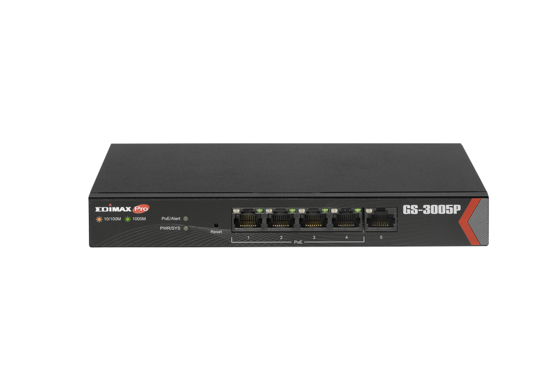 EDIMAX 5 Port Gigabit Web Managed Switch with 4 PoE+ Ports. Power Budget: 72W. Designed for SOHO networks. Delivery Distance of up to 200m. Auto-detect powered devices. - Office Connect 2018