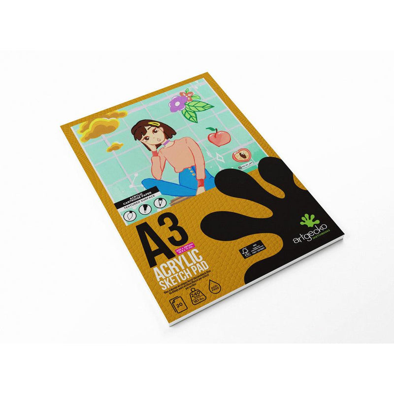 Artgecko Pro Acrylic Sketchpad A3 20 Sheets 240gsm White Paper - Office Connect 2018