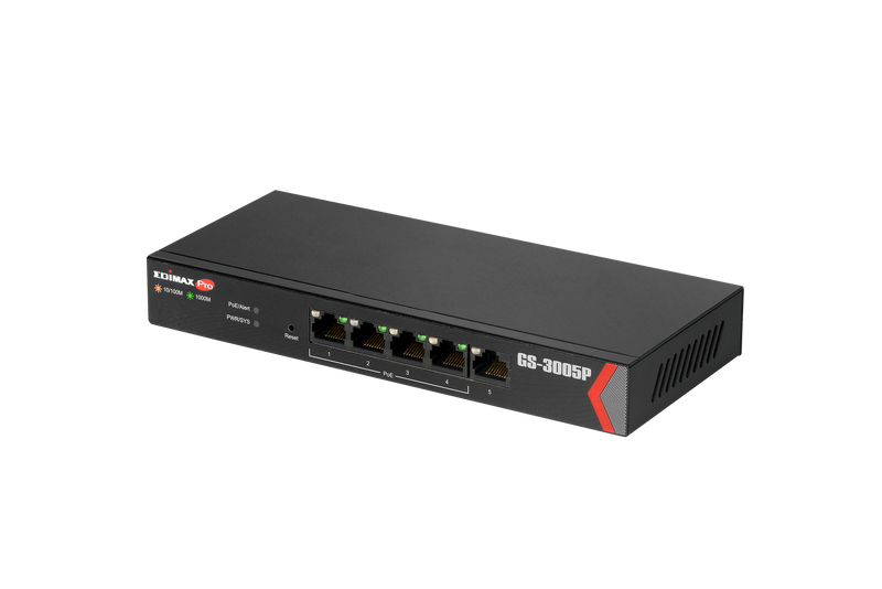 EDIMAX 5 Port Gigabit Web Managed Switch with 4 PoE+ Ports. Power Budget: 72W. Designed for SOHO networks. Delivery Distance of up to 200m. Auto-detect powered devices. - Office Connect 2018