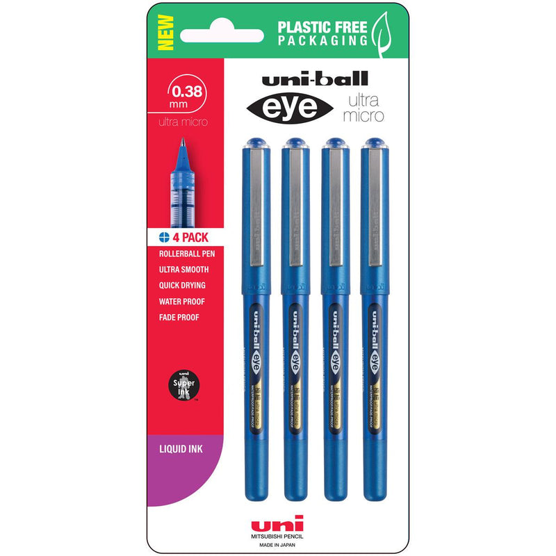 Uni Eye 0.38mm Ultra Micro Capped Blue Hangsell Pk4 - Office Connect 2018