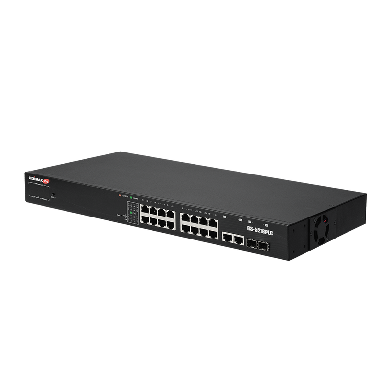 EDIMAX 18-Port Surveillance Long Range Gigabit PoE+ Web Smart Switch with 2 Gigabit RJ45 & 2 SFP Ports. Max Power Budget 280W. Supports PoE up to 200m. IEEE 802.3af/at PoE Compliant. IP Surveillance VLAN