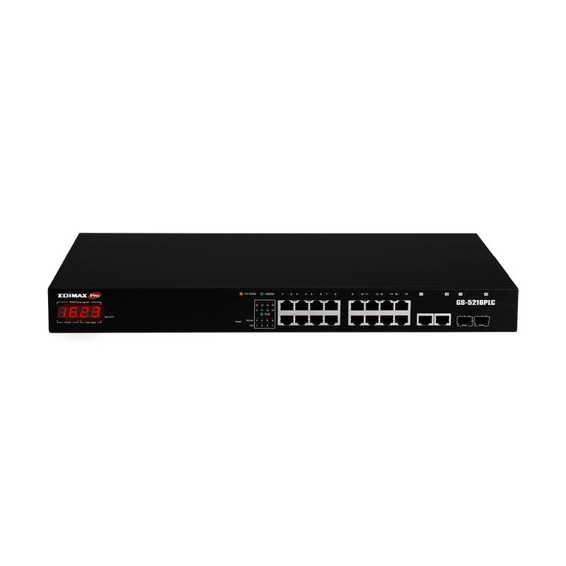 EDIMAX 18-Port Surveillance Long Range Gigabit PoE+ Web Smart Switch with 2 Gigabit RJ45 & 2 SFP Ports. Max Power Budget 280W. Supports PoE up to 200m. IEEE 802.3af/at PoE Compliant. IP Surveillance VLAN