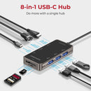 PROMATE 8-in-1 USB Multi-Port Hub with USB-C Connector. Includes 100W PD, 4K HDMI Port, RJ45 Port, USB-A 3.0 Ports. Grey Colour. - Office Connect 2018