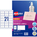 Avery Label J8560 Frosted Clear 63.5mmx38.1mm 21up 25 Sheets Inkjet - Office Connect 2018