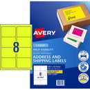 Avery Shipping Label L7165FY Fluoro Yellow 99.1x67.7mm 8up 25 Sheets - Office Connect 2018