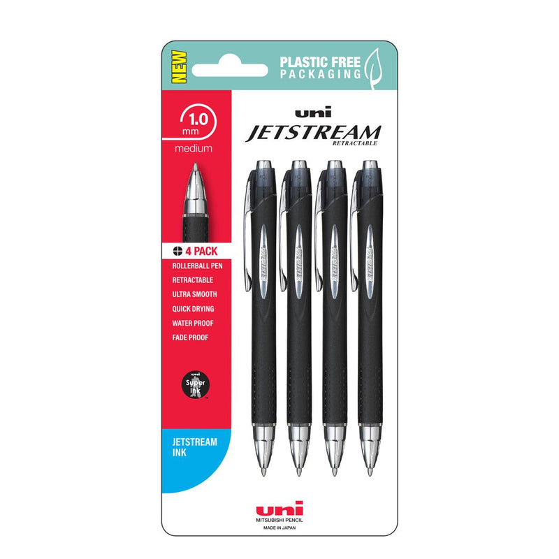 Uni Jetstream 1.0mm Medium Retractable Black Hangsell Pk4 - Office Connect 2018