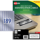 Avery Heavy Duty ID Label L6008 Silver Laser 25.4x10mm 189up 20 Sheets - Office Connect 2018