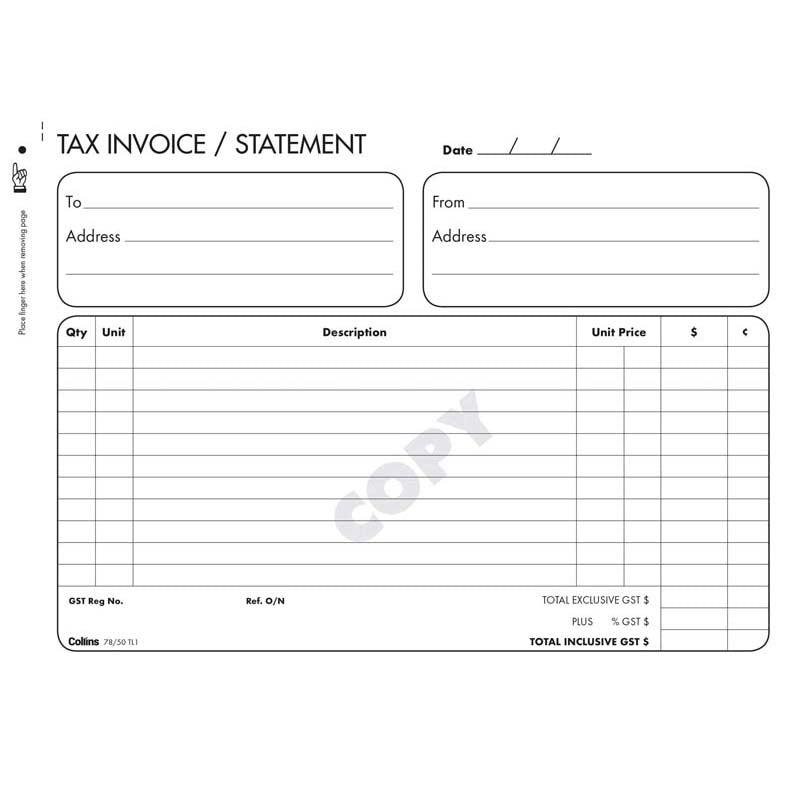 Collins Tax Invoice 78/50TL1 Triplicate No Carbon Required - Office Connect 2018