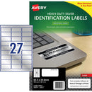 Avery Heavy Duty ID Label L6011 Silver Laser 63.5x29.6mm 27up 20 Sheets - Office Connect 2018