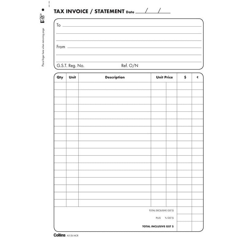 Collins Tax Invoice A5DL No Carbon Required - Office Connect 2018