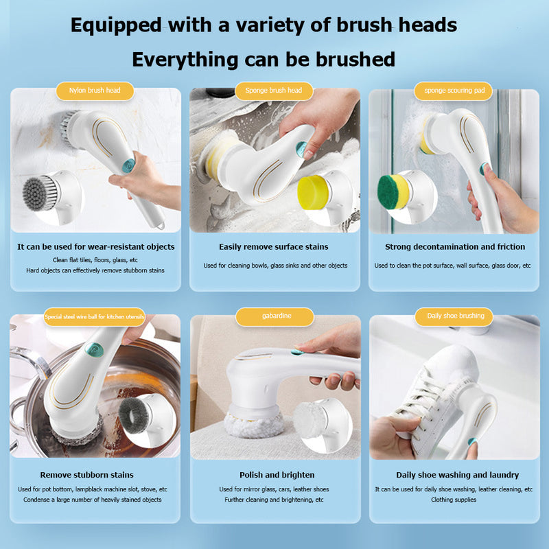 Multifunctional Electric Handheld Kitchen Household Dishwashing Brush Handheld Scrubber Bathtub Sink Bathroom Kitchen Tile Cleaning Tool Drill Brush Set With 5 Heads - Office Connect 2018