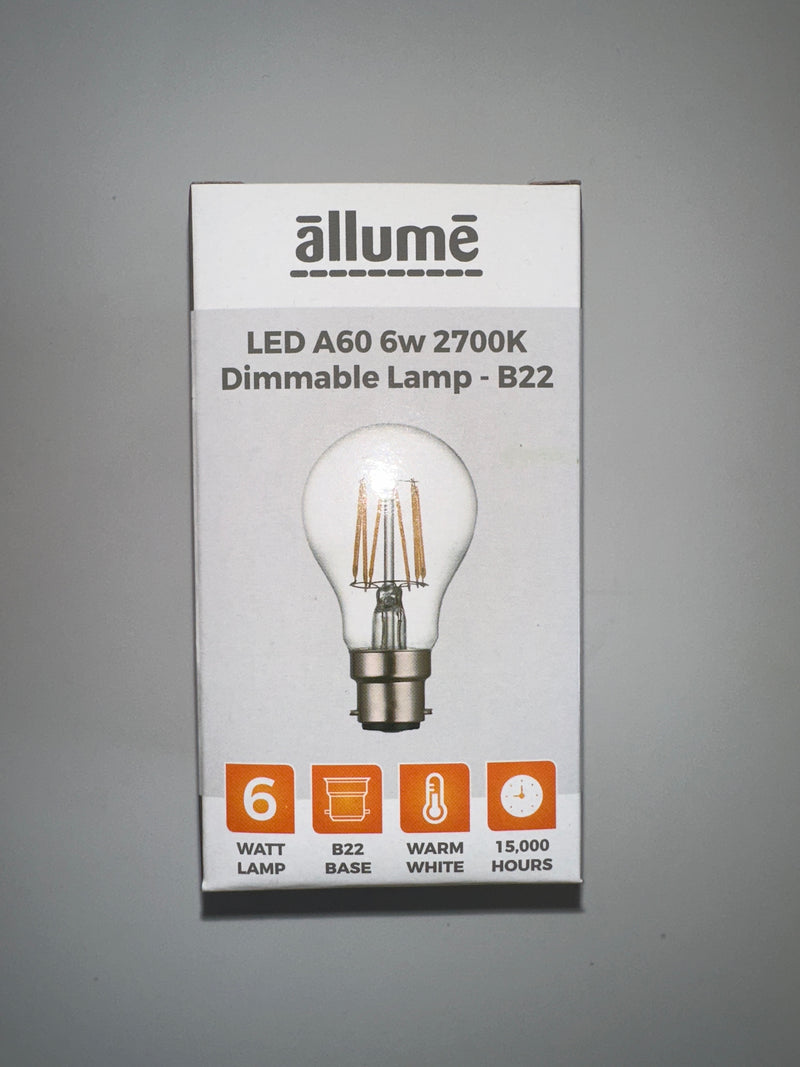 Allume LED A60 6W 2700K Dimmable Lamp - E27/B22 - Office Connect 2018