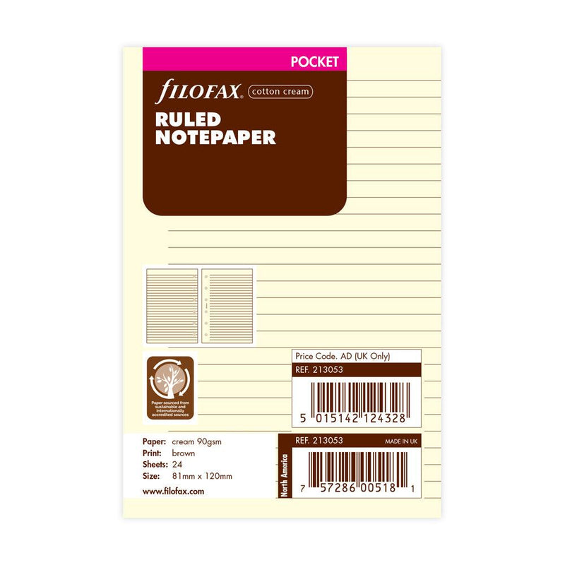 Filofax Pocket Cream Lined Notepaper Refill - Office Connect 2018