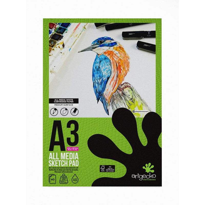 Artgecko Pro All Media Sketchpad A3 40 Sheets 150gsm White Paper - Office Connect 2018