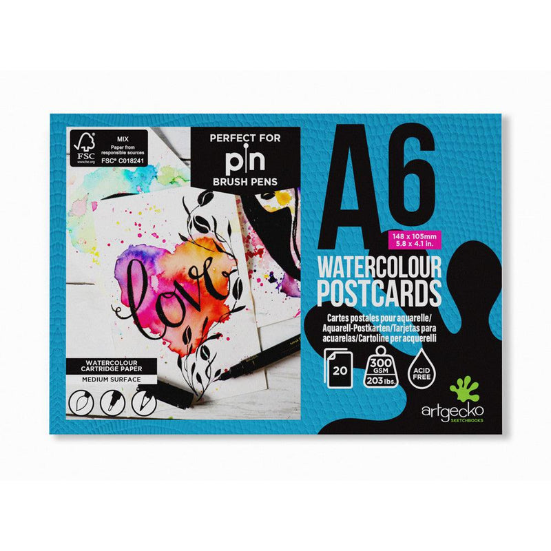 Artgecko Pro Watercolour Postcards A6 20 Sheets 300gsm White Paper - Office Connect 2018
