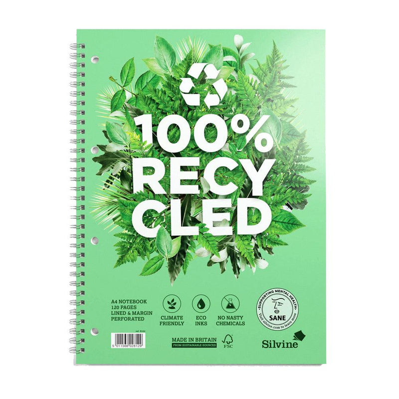 Silvine 100% Recycled Twin Wire Notebook A4+ 120 Pages Ruled with Margin - Office Connect 2018