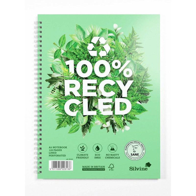Silvine 100% Recycled Twin Wire Notebook A5 120 Pages Ruled - Office Connect 2018