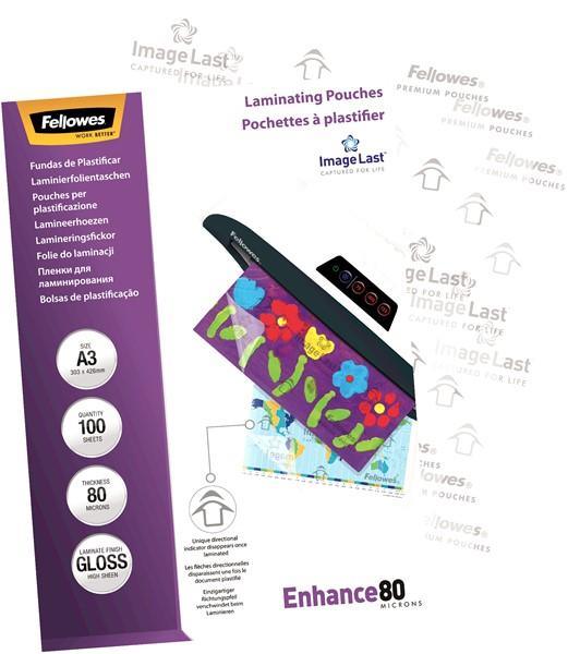 Fellowes Laminating Pouches A3 Gloss 80 Micron Pack 100 - Office Connect