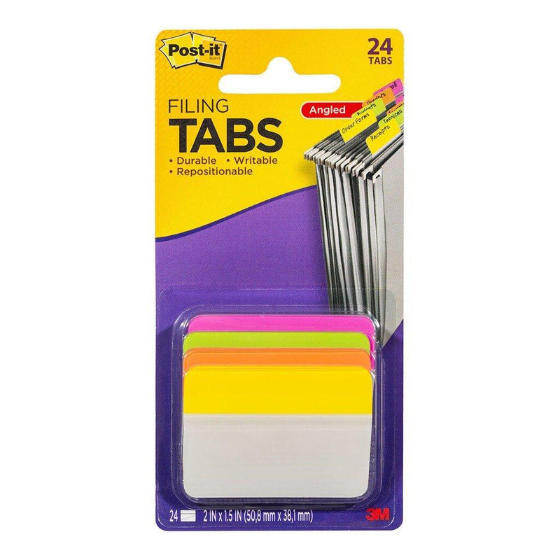 Post-it Durable Filing Tab 686A-PLOY Pink Lime Orange Yellow Angled 50mm Pkt/24 - Office Connect