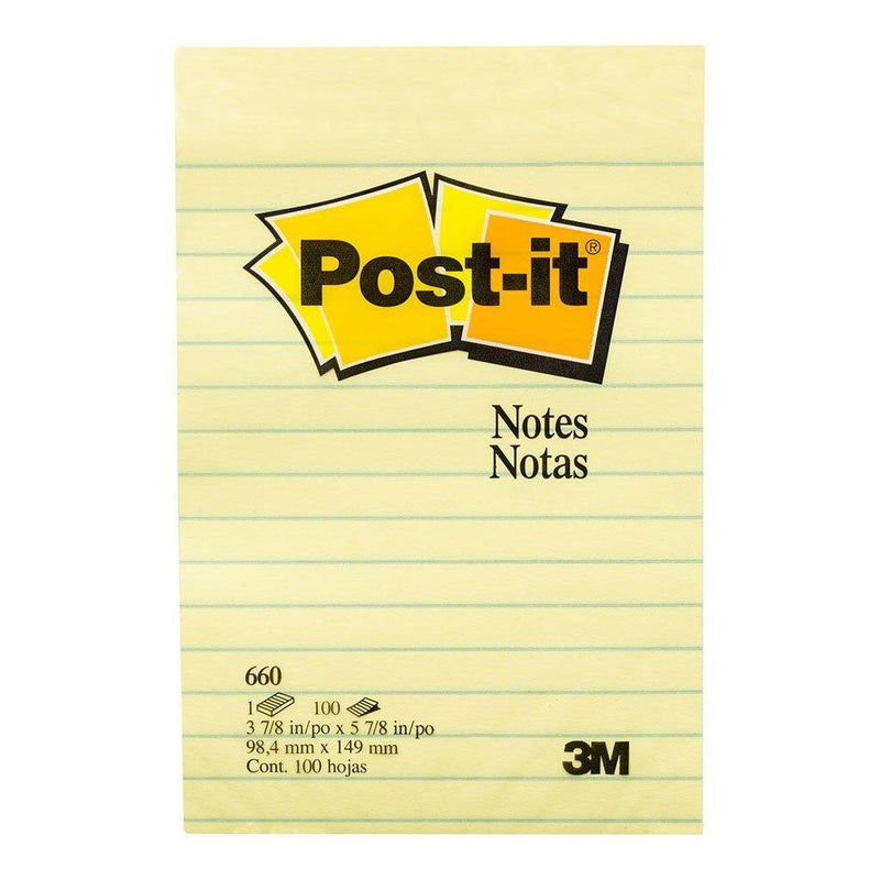 Post-it Notes Yellow 660 Lined 101x152mm 100 sheet pad - Office Connect