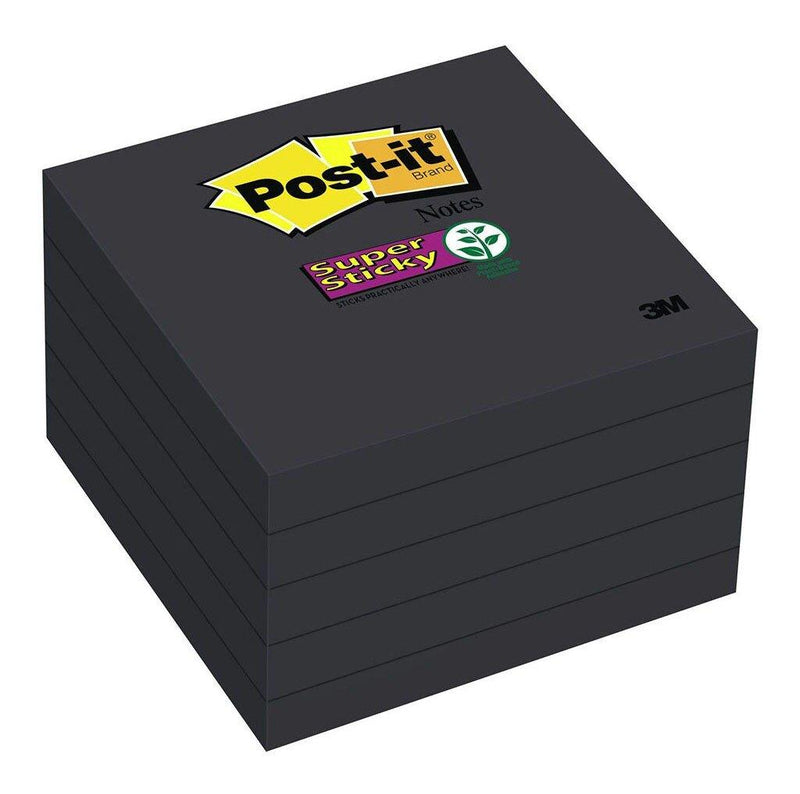 Post-it Super Sticky Notes 654-5SSSC Black 76x76mm 90 sheet pads Pkt/5 - Office Connect