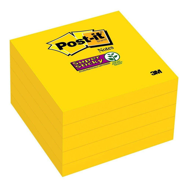 Post-it Super Sticky Notes 654-5SSY Yellow 76x76mm 90 sheet pads Pkt/5 - Office Connect