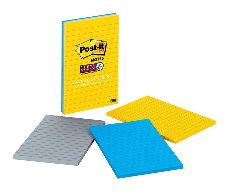 Post-it Super Sticky Lined Notes 660-3SSNY New York 101x152mm 90 sheet pads Pkt/3 - Office Connect