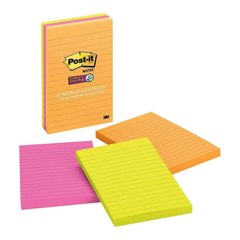 Post-it Super Sticky Lined Notes 660-3SSUC Rio De Janiero 101x152mm 90 sheet pads Pkt/3 - Office Connect