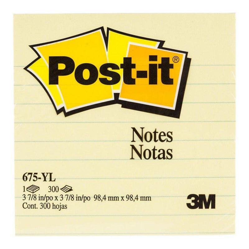 Post-it Notes 675-YL Lined Yellow 101x101mm 300 sheet pads - Office Connect