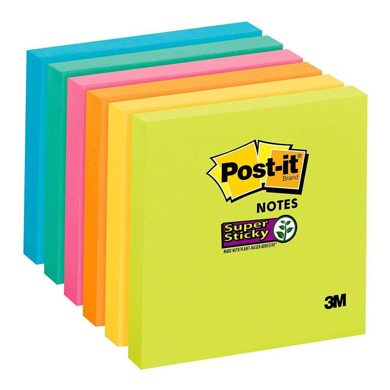 Post-it Super Sticky Notes 654-SSPK 76x76mm Asstd. 90 sheet pad - Office Connect