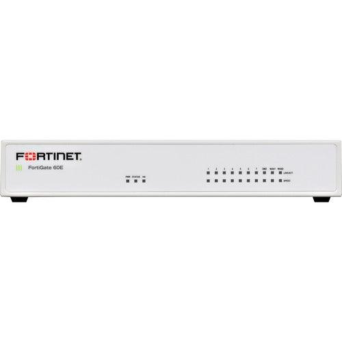 Fortinet FortiGate FG-60E Network Security/Firewall Appliance - 10 Port - 10/100/1000Base-T - Gigabit Ethernet - AES (256-bit), SHA-256 - 200 VPN - 10 x RJ-45 - 1 Year 24X7 FortiCare and FortiGuard Enterprise Protection - Desktop, Wall Mountable - Office Connect 2018