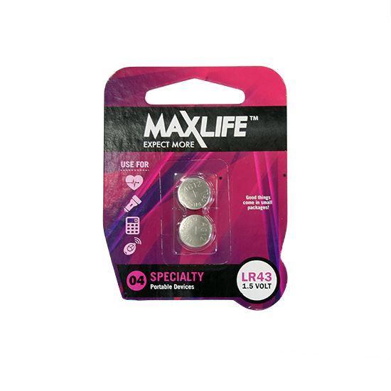 MAXLIFE LR43 Alkaline Button Cell Battery. 2Pk. - Office Connect
