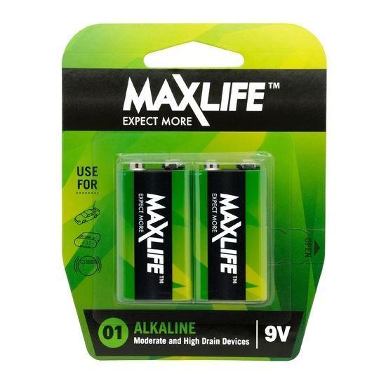 MAXLIFE 9V Alkaline Battery 2 Pack Long Lasting Alkaline - Office Connect