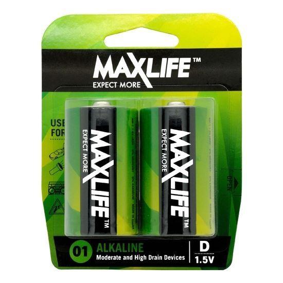 MAXLIFE D Alkaline Battery 2 Pack Long Lasting Alkaline - Office Connect