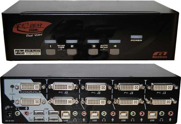 REXTRON 4 Port Dual-View DVI/USB KVM Switch with Audio. - Office Connect