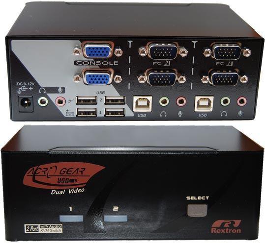 REXTRON Dual View 2 Port VGA/USB KVM Switch with Audio - Office Connect