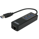 UNITEK USB-A 3.0 3-Port Hub with RJ45 Gigabit Ethernet - Office Connect