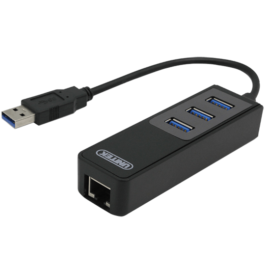 UNITEK USB-A 3.0 3-Port Hub with RJ45 Gigabit Ethernet - Office Connect