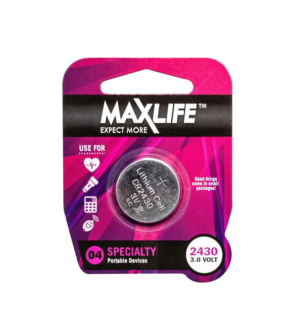 MAXLIFE CR2430 Lithium Button Cell Battery. 1 Pk - Office Connect
