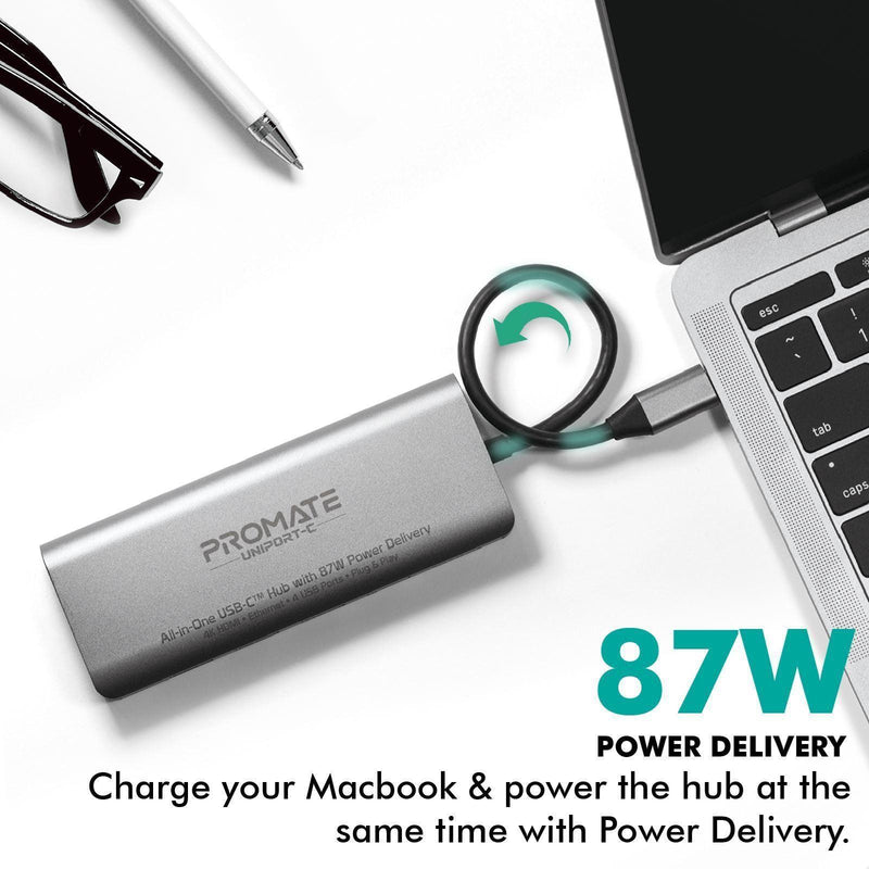 PROMATE All-in-One USB-C Hub with 87W Power Delivery. - Office Connect