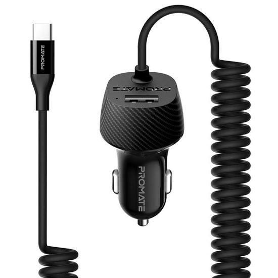 PROMATE 3.4A Dual Car Charger with USB-A Port & USB-C - Office Connect