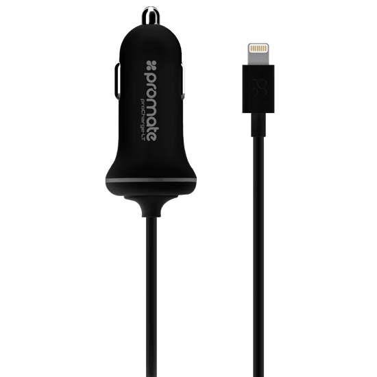 PROMATE 1.2m MFi Certified 2.1A Car Charger with Lightning - Office Connect