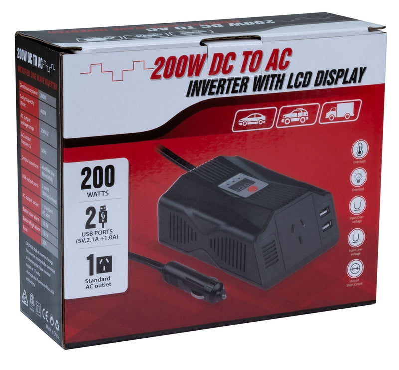 DYNAMIX 200W Power Inverter DC to AC. Input: 12V DC, - Office Connect