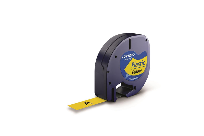 DYMO Genuine LetraTag Labeller Plastic Tape. 12mm Black On Yellow. - Office Connect 2018