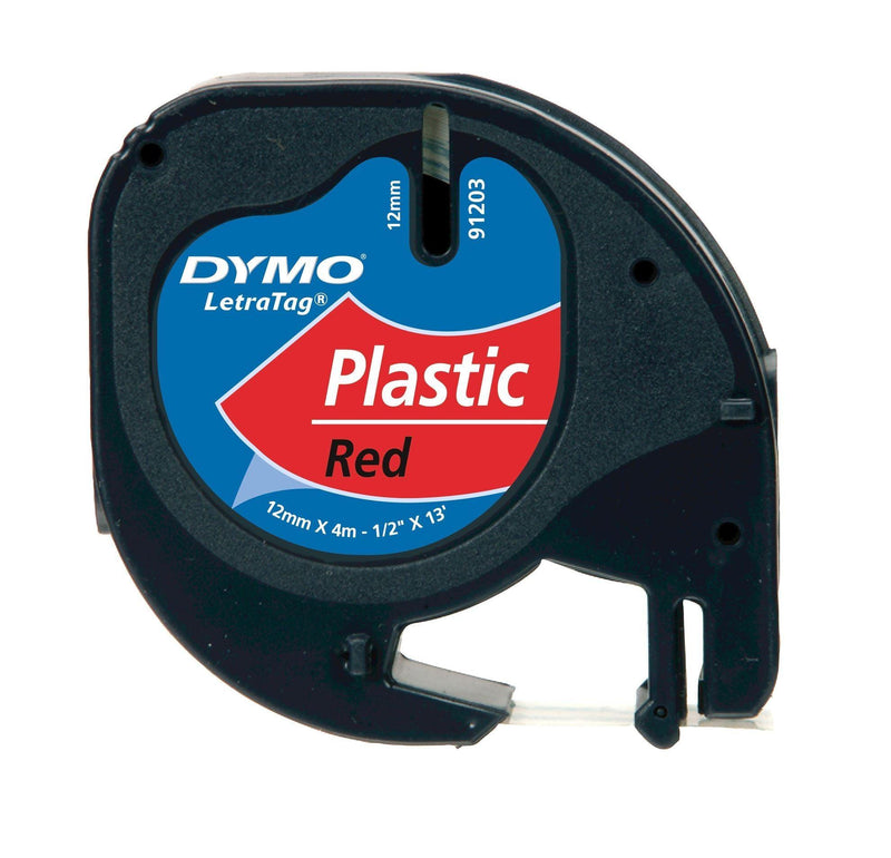 DYMO Genuine LetraTag Labeller Plastic Tape. 12mm Black On Red. - Office Connect 2018
