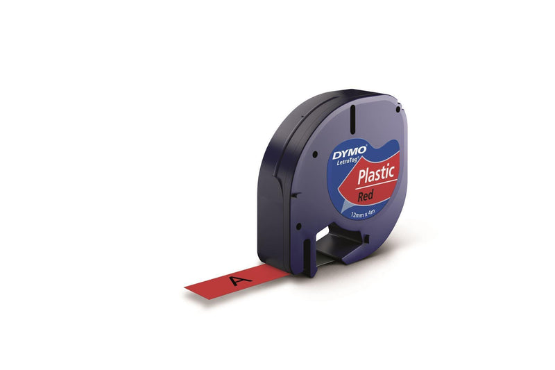 DYMO Genuine LetraTag Labeller Plastic Tape. 12mm Black On Red. - Office Connect 2018