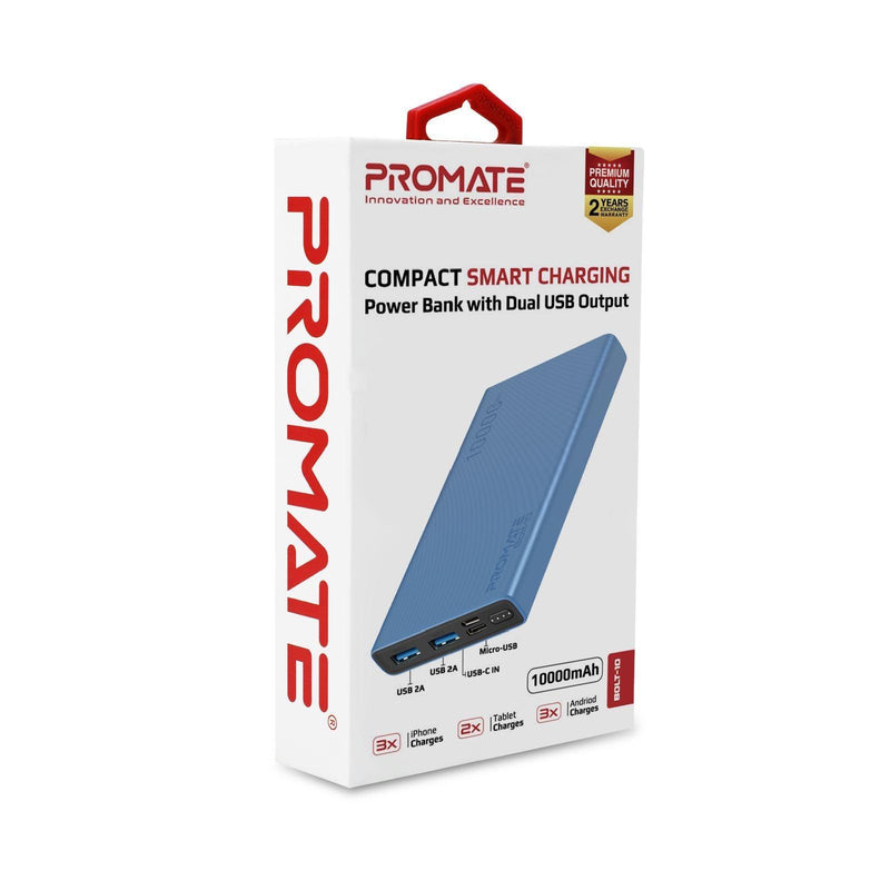 PROMATE 10000mAh Smart Charging Power Bank With Dual USB Output. - Office Connect 2018