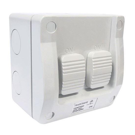 TRADESAVE 2 Gang Weatherproof Switch, 15A,IP66, Grey Heavy Duty - Office Connect 2018