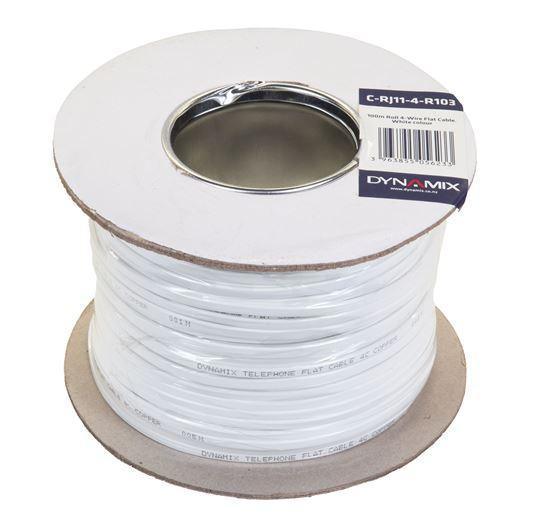 DYNAMIX 100m Roll 4-Wire Flat Cable, White colour - Office Connect