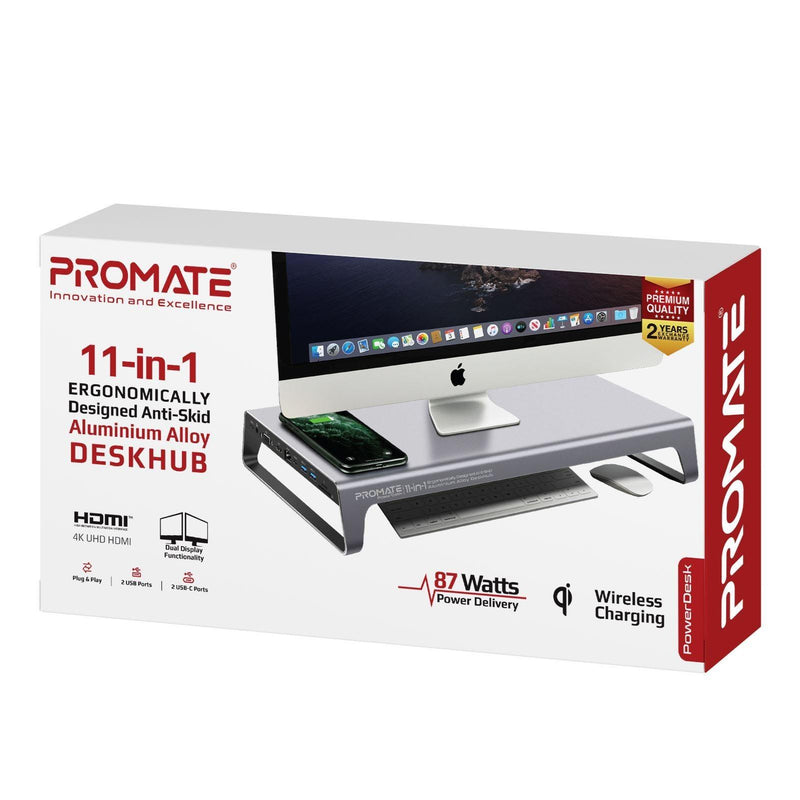 PROMATE 11-In-1 Aluminium Alloy Desk Hub With 87W Power Delivery. - Office Connect